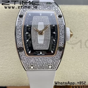 RICHARD MILLERM RM007 RM07-01 SS BBA Best Edition Black dial with diamond centre on White Rubber Strap - Super Clone Watch | 1:1 Best Version