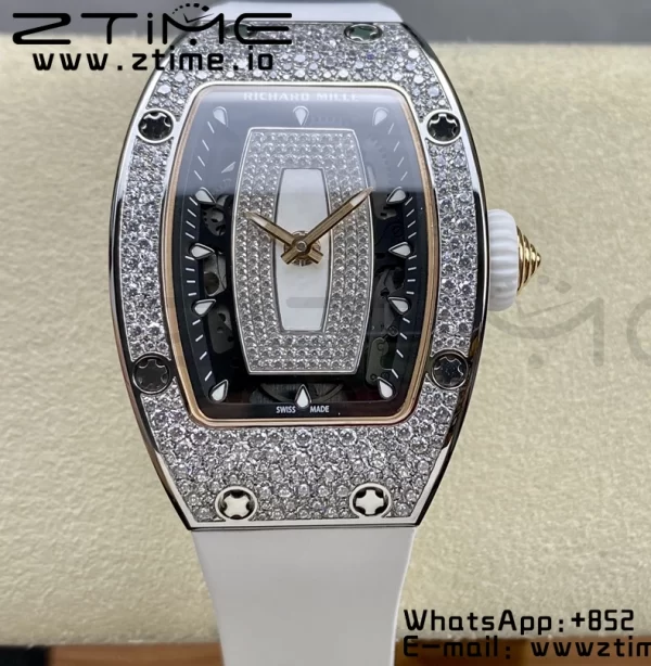 RICHARD MILLERM RM007 RM07-01 SS BBA Best Edition Μαύρο καντράν με διαμαντένιο κέντρο σε λευκό καουτσούκ λουράκι - Super Clone Watch | 1:1 Best Version