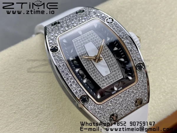 RICHARD MILLERM RM007 RM07-01 SS BBA Best Edition Μαύρο καντράν με διαμαντένιο κέντρο σε λευκό καουτσούκ λουράκι - Super Clone Watch | 1:1 Best Version