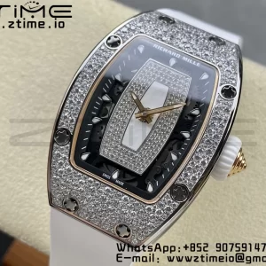RICHARD MILLERM RM007 RM07-01 SS BBA Best Edition Μαύρο καντράν με διαμαντένιο κέντρο σε λευκό καουτσούκ λουράκι - Super Clone Watch | 1:1 Best Version