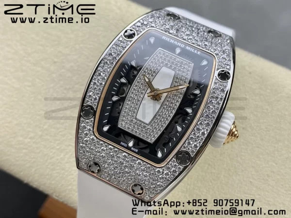 RICHARD MILLERM RM007 RM07-01 SS BBA Best Edition Μαύρο καντράν με διαμαντένιο κέντρο σε λευκό καουτσούκ λουράκι - Super Clone Watch | 1:1 Best Version