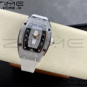 RICHARD MILLERM RM007 RM07-01 SS BBA Best Edition Μαύρο καντράν με διαμαντένιο κέντρο σε λευκό καουτσούκ λουράκι - Super Clone Watch | 1:1 Best Version