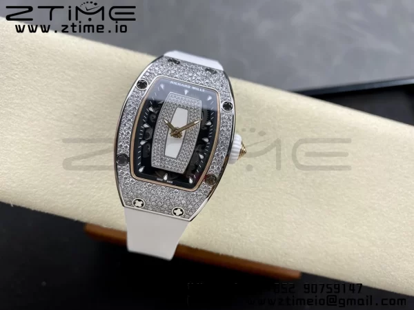 RICHARD MILLERM RM007 RM07-01 SS BBA Best Edition Μαύρο καντράν με διαμαντένιο κέντρο σε λευκό καουτσούκ λουράκι - Super Clone Watch | 1:1 Best Version