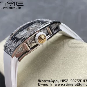 RICHARD MILLERM RM007 RM07-01 SS BBA Best Edition Μαύρο καντράν με διαμαντένιο κέντρο σε λευκό καουτσούκ λουράκι - Super Clone Watch | 1:1 Best Version