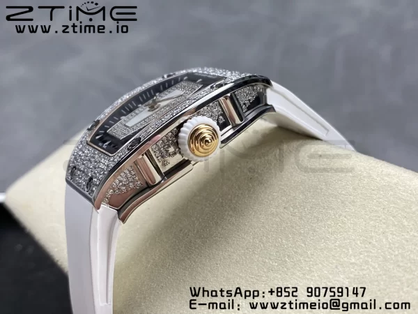 RICHARD MILLERM RM007 RM07-01 SS BBA Best Edition Μαύρο καντράν με διαμαντένιο κέντρο σε λευκό καουτσούκ λουράκι - Super Clone Watch | 1:1 Best Version
