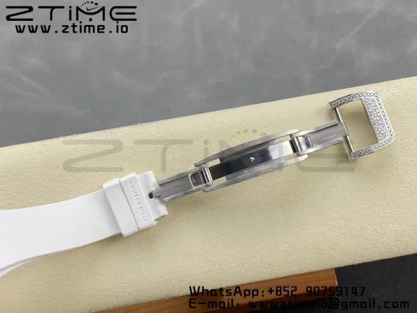 RICHARD MILLERM RM007 RM07-01 SS BBA Best Edition Μαύρο καντράν με διαμαντένιο κέντρο σε λευκό καουτσούκ λουράκι - Super Clone Watch | 1:1 Best Version