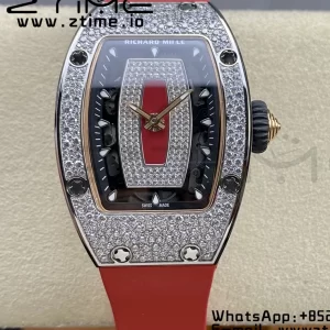 RICHARD MILLERM RM007 RM07-01 SS BBA Best Edition Black dial with diamond centre on Red Rubber Strap - Super Clone Watch | 1:1 Best Version