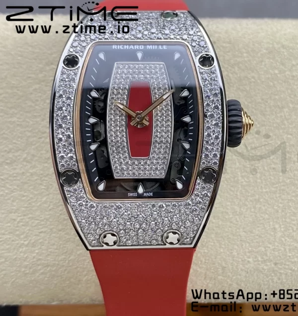 RICHARD MILLERM RM007 RM07-01 SS BBA Best Edition ブラックダイアル、ダイヤモンドセンター、レッドラバーストラップ - スーパークローンウォッチ｜1:1ベストバージョン