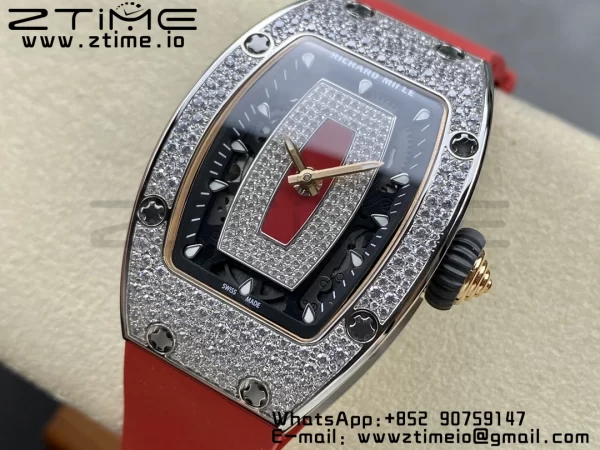 RICHARD MILLERM RM007 RM07-01 SS BBA Best Edition ブラックダイアル、ダイヤモンドセンター、レッドラバーストラップ - スーパークローンウォッチ｜1:1ベストバージョン
