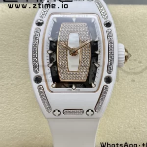 RICHARD MILLERM RM007 RM07-01 Ceramic BBA Best Edition Black dial with diamond centre on White Rubber Strap - Super Clone Watch | 1:1 Best Version