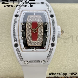 RICHARD MILLERM RM007 RM07-01 Ceramic BBA Best Edition Black dial with diamond centre on White Rubber Strap - Super Clone Watch | 1:1 Best Version
