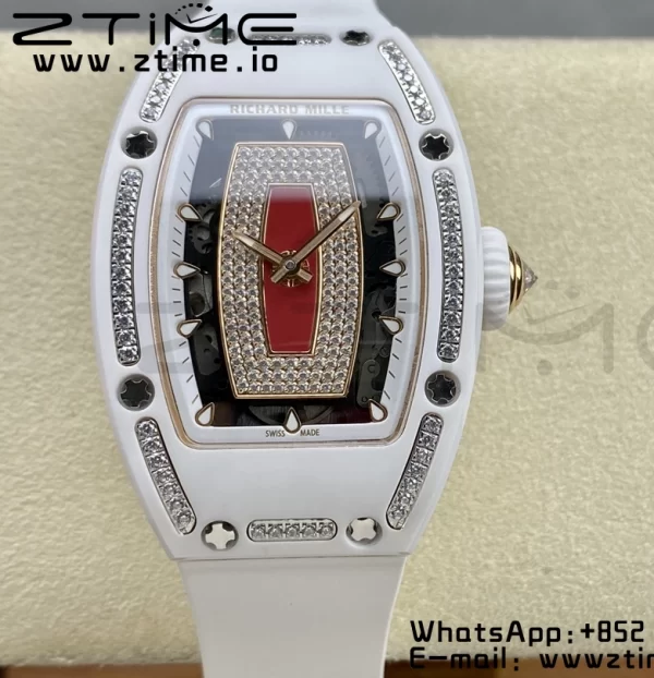 RICHARD MILLERM RM007 RM07-01 Ceramic BBA Best Edition Black dial with diamond centre on White Rubber Strap - Super Clone Watch | 1:1 Best Version