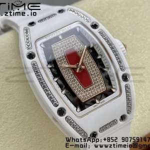 RICHARD MILLERM RM007 RM07-01 Ceramic BBA Best Edition Black dial with diamond centre on White Rubber Strap - Super Clone Watch | 1:1 Best Version
