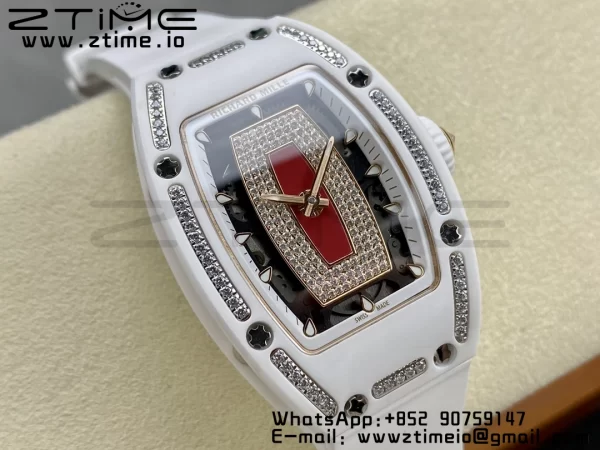 RICHARD MILLERM RM007 RM07-01 Ceramic BBA Best Edition Black dial with diamond centre on White Rubber Strap - Super Clone Watch | 1:1 Best Version