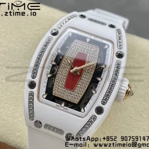 RICHARD MILLERM RM007 RM07-01 Ceramic BBA Best Edition Black dial with diamond centre on White Rubber Strap - Super Clone Watch | 1:1 Best Version