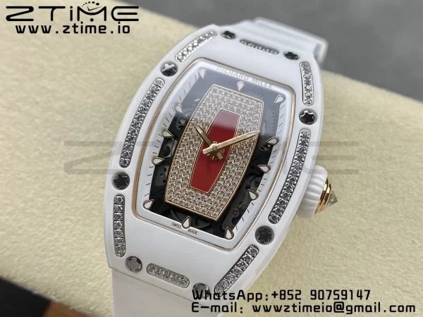RICHARD MILLERM RM007 RM07-01 Ceramic BBA Best Edition Black dial with diamond centre on White Rubber Strap - Super Clone Watch | 1:1 Best Version