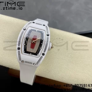 RICHARD MILLERM RM007 RM07-01 Ceramic BBA Best Edition Black dial with diamond centre on White Rubber Strap - Super Clone Watch | 1:1 Best Version
