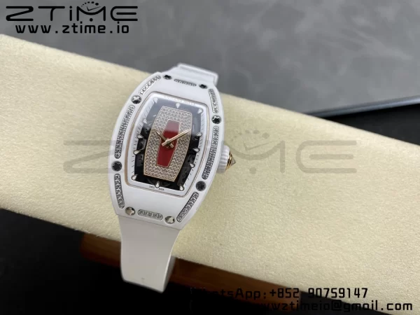 RICHARD MILLERM RM007 RM07-01 Ceramic BBA Best Edition Black dial with diamond centre on White Rubber Strap - Super Clone Watch | 1:1 Best Version