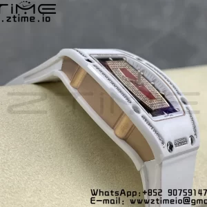 RICHARD MILLERM RM007 RM07-01 Ceramic BBA Best Edition Black dial with diamond centre on White Rubber Strap - Super Clone Watch | 1:1 Best Version
