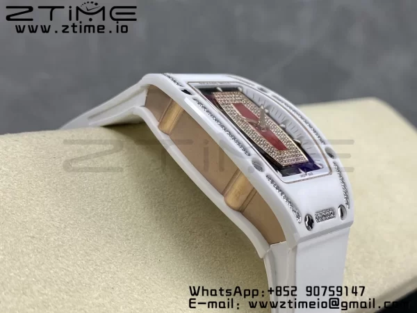 RICHARD MILLERM RM007 RM07-01 Ceramic BBA Best Edition Black dial with diamond centre on White Rubber Strap - Super Clone Watch | 1:1 Best Version