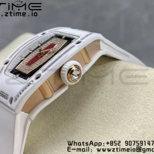 RICHARD MILLERM RM007 RM07-01 Ceramic BBA Best Edition Black dial with diamond centre on White Rubber Strap - Super Clone Watch | 1:1 Best Version