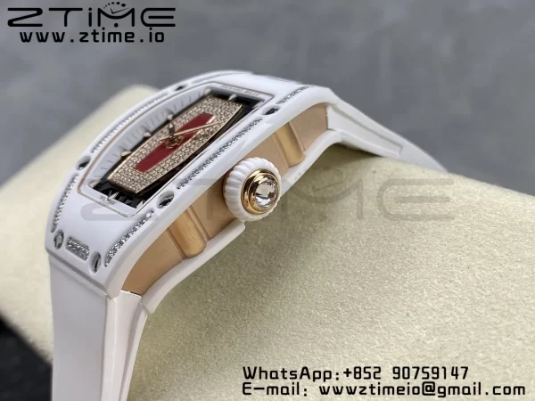 RICHARD MILLERM RM007 RM07-01 Ceramic BBA Best Edition Black dial with diamond centre on White Rubber Strap - Super Clone Watch | 1:1 Best Version