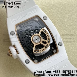 RICHARD MILLERM RM007 RM07-01 Ceramic BBA Best Edition Black dial with diamond centre on White Rubber Strap - Super Clone Watch | 1:1 Best Version