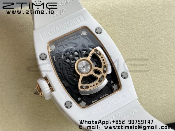 RICHARD MILLERM RM007 RM07-01 Ceramic BBA Best Edition Black dial with diamond centre on White Rubber Strap - Super Clone Watch | 1:1 Best Version
