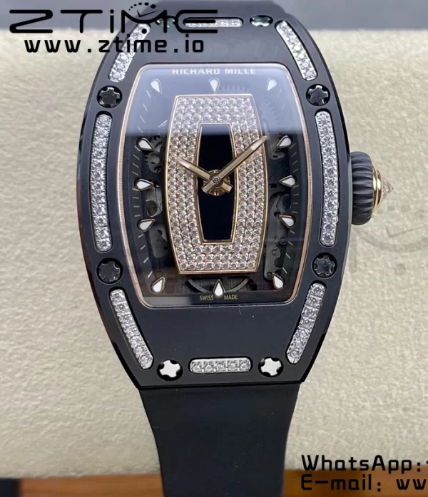 RICHARD MILLERM RM007 RM07-01 Ceramic BBA Best Edition Black dial with diamond centre on Black Rubber Strap - Super Clone Watch | 1:1 Best Version