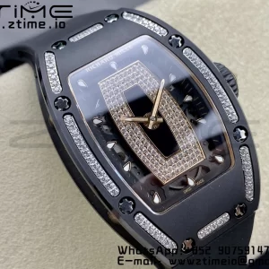 RICHARD MILLERM RM007 RM07-01 Ceramic BBA Best Edition Black dial with diamond centre on Black Rubber Strap - Super Clone Watch | 1:1 Best Version