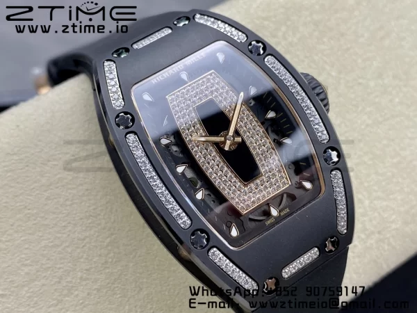 RICHARD MILLERM RM007 RM07-01 Ceramic BBA Best Edition Black dial with diamond centre on Black Rubber Strap - Super Clone Watch | 1:1 Best Version