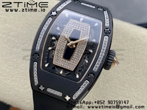 RICHARD MILLERM RM007 RM07-01 Ceramic BBA Best Edition Black dial with diamond centre on Black Rubber Strap - Super Clone Watch | 1:1 Best Version