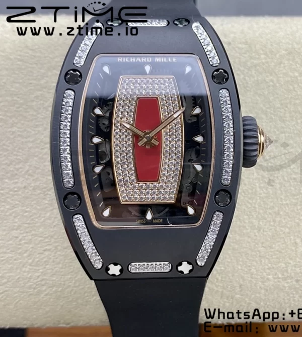RICHARD MILLERM RM007 RM07-01 Ceramic BBA Best Edition Black dial with diamond centre on Black Rubber Strap - Super Clone Watch | 1:1 Best Version