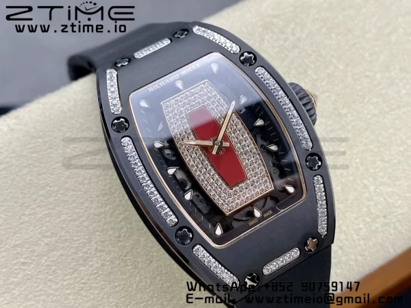 RICHARD MILLERM RM007 RM07-01 Ceramic BBA Best Edition Black dial with diamond centre on Black Rubber Strap - Super Clone Watch | 1:1 Best Version