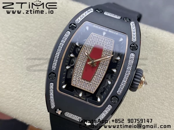 RICHARD MILLERM RM007 RM07-01 Ceramic BBA Best Edition Black dial with diamond centre on Black Rubber Strap - Super Clone Watch | 1:1 Best Version