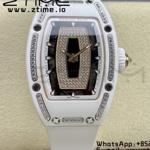 RICHARD MILLERM RM007 RM07-01 Ceramic BBA Best Edition Black dial with diamond centre on White Rubber Strap - Super Clone Watch | 1:1 Best Version