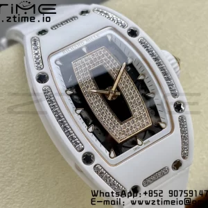 RICHARD MILLERM RM007 RM07-01 Ceramic BBA Best Edition Black dial with diamond centre on White Rubber Strap - Super Clone Watch | 1:1 Best Version