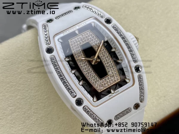 RICHARD MILLERM RM007 RM07-01 Ceramic BBA Best Edition Black dial with diamond centre on White Rubber Strap - Super Clone Watch | 1:1 Best Version