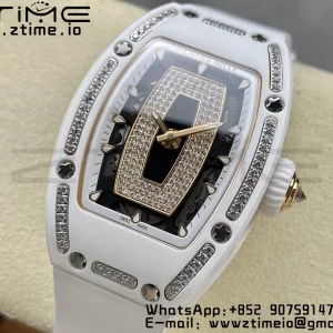 RICHARD MILLERM RM007 RM07-01 Ceramic BBA Best Edition Black dial with diamond centre on White Rubber Strap - Super Clone Watch | 1:1 Best Version