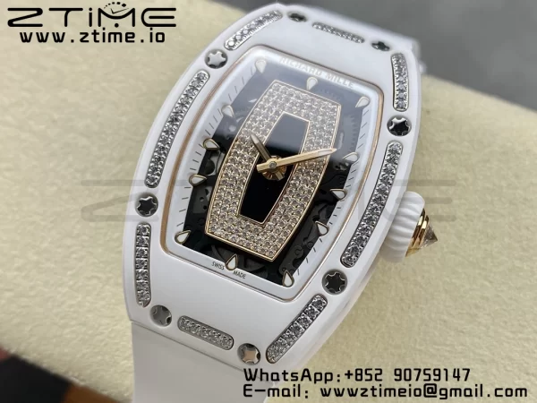 RICHARD MILLERM RM007 RM07-01 Ceramic BBA Best Edition Black dial with diamond centre on White Rubber Strap - Super Clone Watch | 1:1 Best Version
