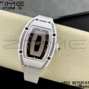 RICHARD MILLERM RM007 RM07-01 Ceramic BBA Best Edition Black dial with diamond centre on White Rubber Strap - Super Clone Watch | 1:1 Best Version