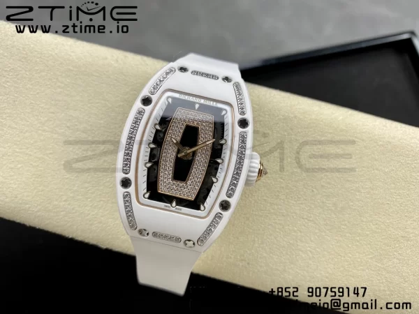 RICHARD MILLERM RM007 RM07-01 Ceramic BBA Best Edition Black dial with diamond centre on White Rubber Strap - Super Clone Watch | 1:1 Best Version