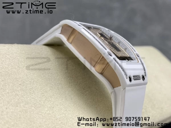 RICHARD MILLERM RM007 RM07-01 Ceramic BBA Best Edition Black dial with diamond centre on White Rubber Strap - Super Clone Watch | 1:1 Best Version