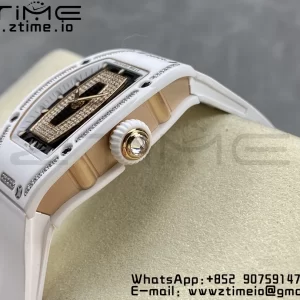 RICHARD MILLERM RM007 RM07-01 Ceramic BBA Best Edition Black dial with diamond centre on White Rubber Strap - Super Clone Watch | 1:1 Best Version