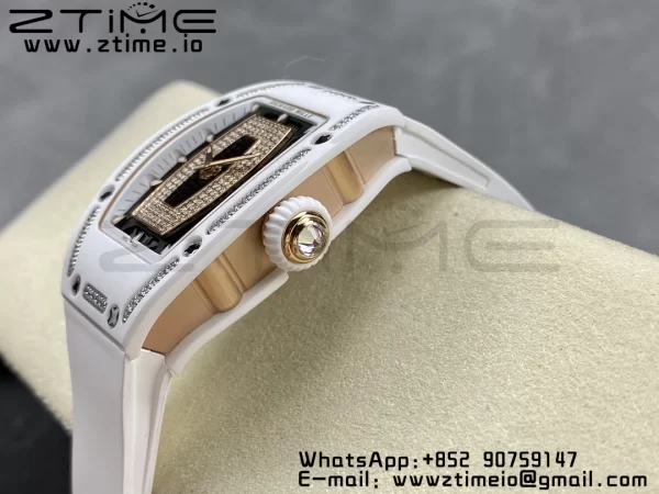 RICHARD MILLERM RM007 RM07-01 Ceramic BBA Best Edition Black dial with diamond centre on White Rubber Strap - Super Clone Watch | 1:1 Best Version