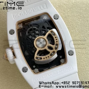 RICHARD MILLERM RM007 RM07-01 Ceramic BBA Best Edition Black dial with diamond centre on White Rubber Strap - Super Clone Watch | 1:1 Best Version