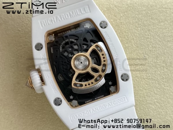 RICHARD MILLERM RM007 RM07-01 Ceramic BBA Best Edition Black dial with diamond centre on White Rubber Strap - Super Clone Watch | 1:1 Best Version