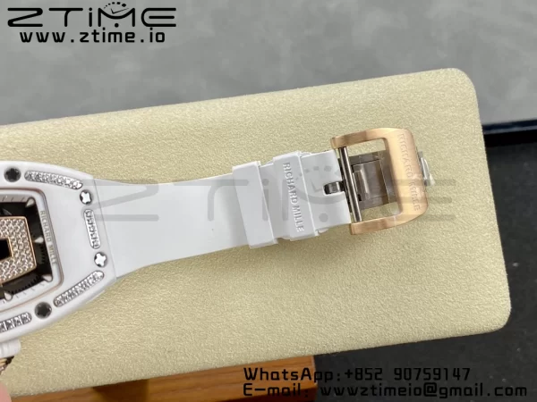 RICHARD MILLERM RM007 RM07-01 Ceramic BBA Best Edition Black dial with diamond centre on White Rubber Strap - Super Clone Watch | 1:1 Best Version