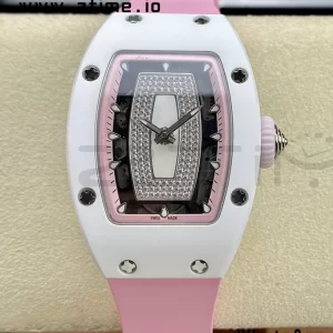 RICHARD MILLERM RM007 RM07-01 Ceramic BBA Best Edition Pink dial with diamond centre on Pink Rubber Strap - Super Clone Watch | 1:1 Best Version