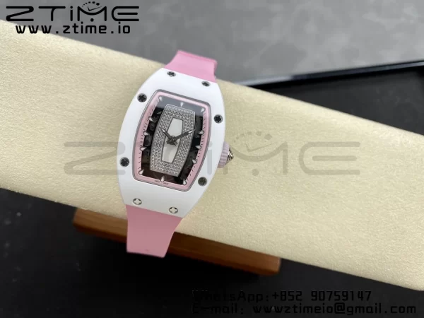 RICHARD MILLERM RM007 RM07-01 Ceramic BBA Best Edition Ροζ καντράν με διαμαντένιο κέντρο σε ροζ λουράκι από καουτσούκ - Super Clone Watch | 1:1 Best Version